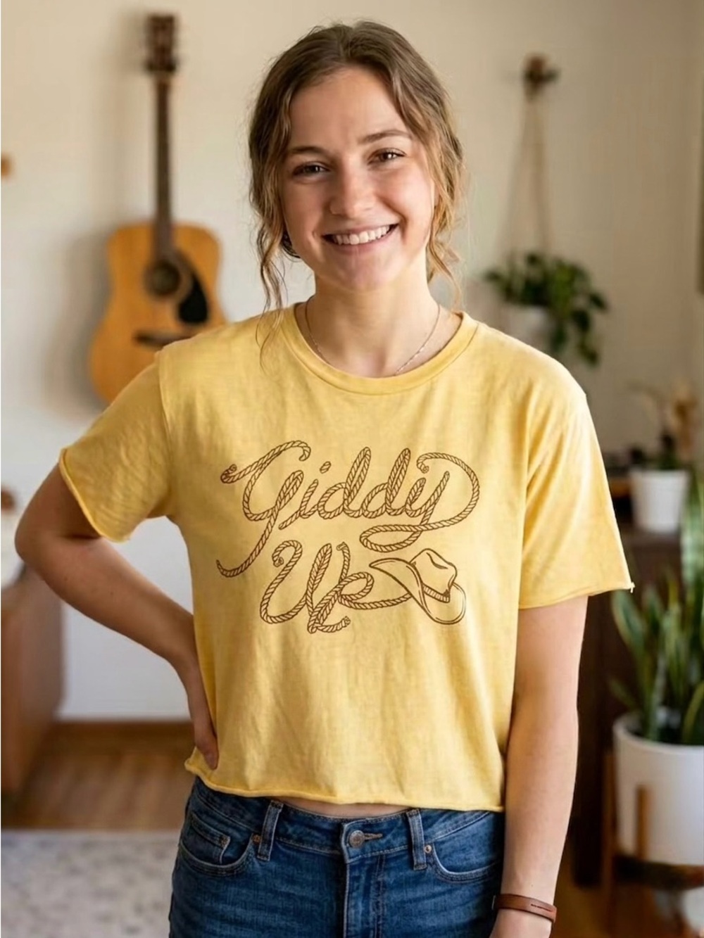 Yellow 'Giddy Up' Graphic T-Shirt
